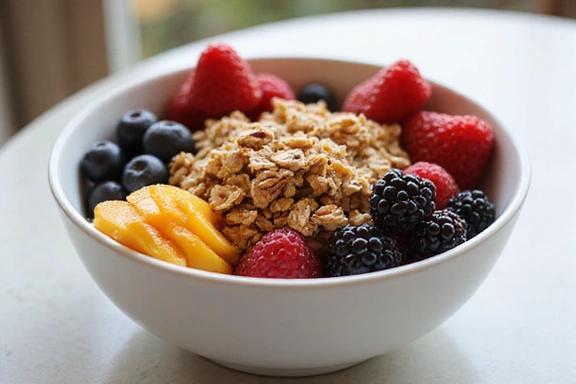 Μπολ με φρέσκα φρούτα και δημητριακά για υγιεινό πρωινό